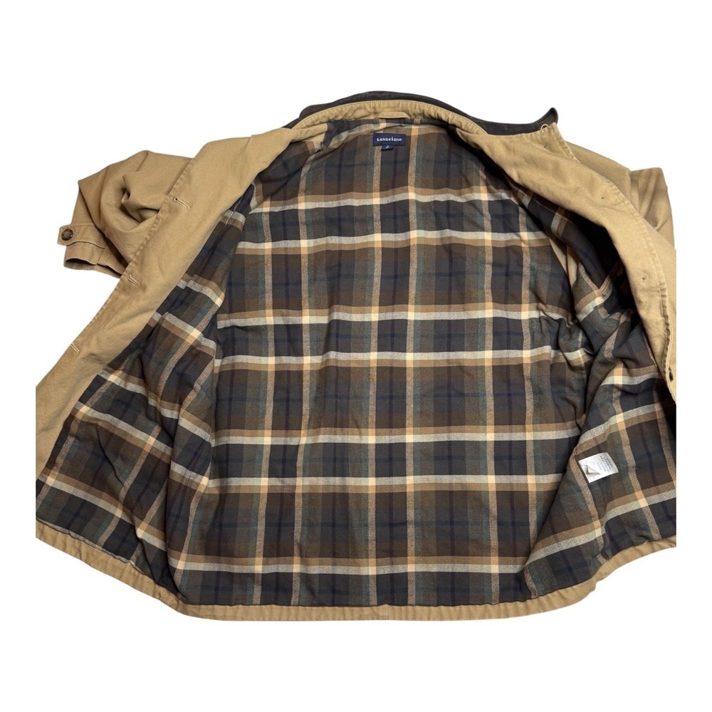 Women's Lands' End Tan Canvas Barn Coat Utility Coat Sz XL Flannel Lined - Picture 3 of 6